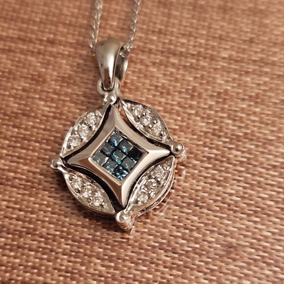 NWOT 14K White Gold and Lab Created Blue and White Diamonds - Picture 3 of 10